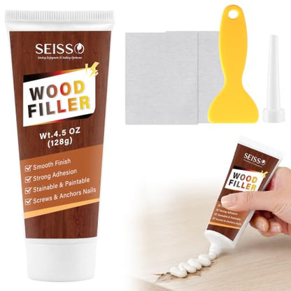 SEISSO White Wood Filler 4.5oz Tube Wood Putty for Cracks, Holes, Scratches
