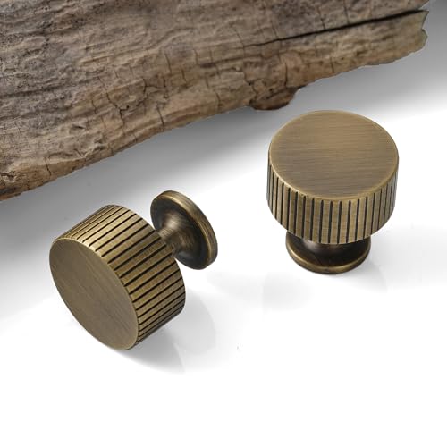 2 Pack Solid Brass Cabinet Knobs, Classic Drawer Knobs, Brushed Antique Brass Cabinet Knobs for Kitchen, Bathroom, and Furniture - size: Knob-E