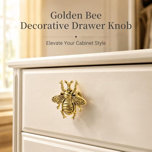 HEVSTIL 6Pk Antique Gold Bee Cabinet Knobs, Nature Theme Single Hole Pulls - color: Antique Gold, style: 6 Pack