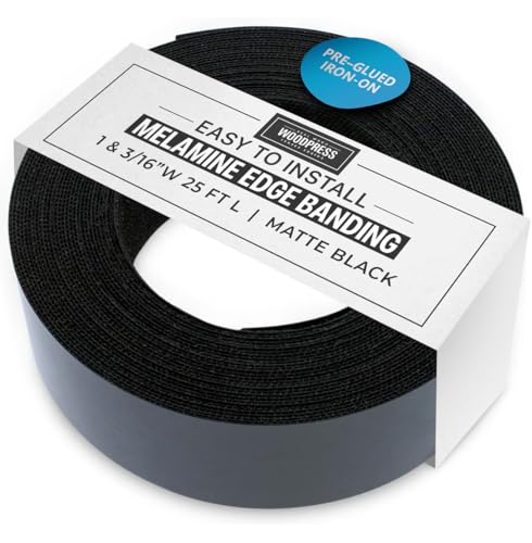 1 & 3/16" Black Matt Pre-Glued Melamine Edge Banding, 25 ft - size: Width: 1 & 3/16"