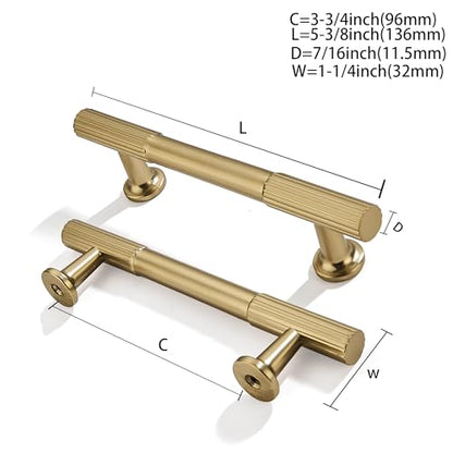 10-Pack 3-3/4 Inch Hole Center Brushed Brass Cabinet Pulls Solid Heavy Duty Cabinet Pull is Suitable for Drawers Dressers Handles Kitchens Bathroom cabinets - color: Brushed Brass, size: 3-3/4 Inch(96mm) hole center