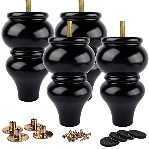 La Vane 8 inch Solid Wood Turned Furniture Legs with M8 Bolts,Black,4PCS - color: Black, size: 8"(20cm)