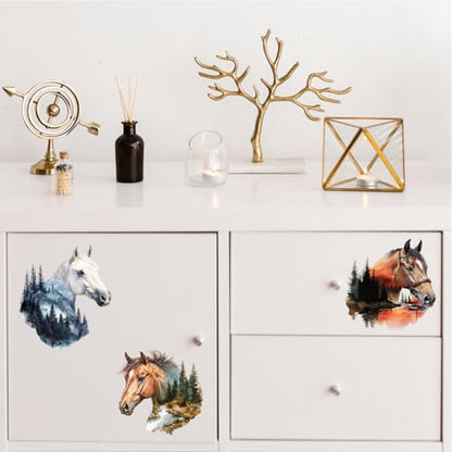 Peacoblue Horse Landscape Rub On Transfers for Furniture 6"x12" - style: Landscape with Horse Silhouette