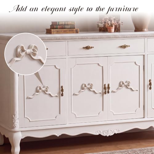 Roowest 2 Pcs Large Bow Appliques Onlays White PVC Appliques for Furniture Decorative 3D Roses Carved Onlay DIY Decorative for Cabinet Dresser Bed Door Wall Wardrobe Ceiling - style: Long Bow