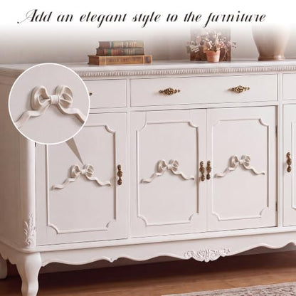 Roowest 2 Pcs Large Bow Appliques Onlays White PVC Appliques for Furniture Decorative 3D Roses Carved Onlay DIY Decorative for Cabinet Dresser Bed Door Wall Wardrobe Ceiling - style: Long Bow