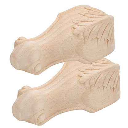 Hztyyier Solid Wood Furniture Legs, 4-Piece Carved Sofa Cabinet Feet, Unfinished Beige, Rustic Style, 4.7x2.4in/5.9x2.4in/7.1x2.8in