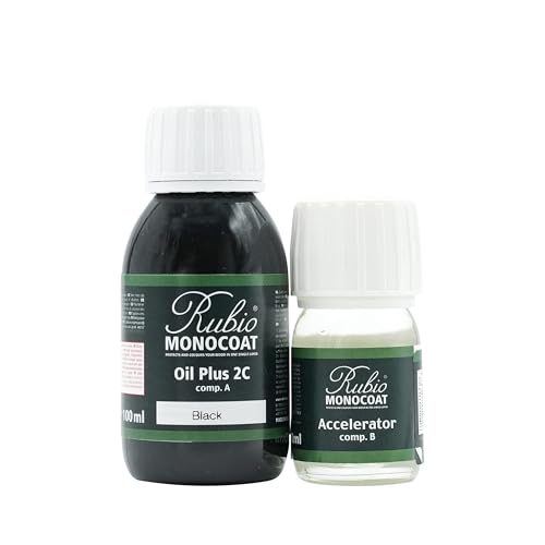 Rubio Monocoat Wood Stain & Finish 65 ft² | Oil Plus 2C | Quick-Dry, Eco-Friendly Linseed Wood Oil for Indoor Use, Includes Accelerator (Part B) | Protector | 130 ml, Black - color: Black, size: 130 ml