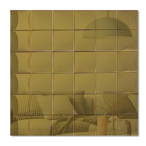 Yipscazo 10 Sheet Peel and Stick Backsplash Mosaic Tiles Stainless Steel Metal Kitchen Backsplash Stick on Tiles for Stove, Bathroom, Laundry in Mirror Gold (11.8'' x 11.8'') - color: Gold