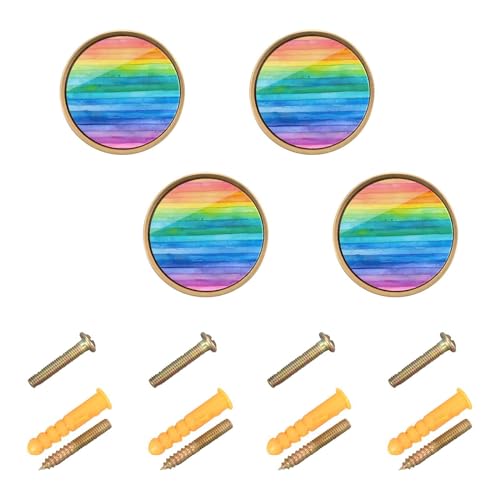4 Pack Rainbow Watercolor Stripes Cabinet Knobs Round 1-1/4 Inch (32 mm) Dresser Drawer Pulls Kitchen Cabinet Hardware Handles Knobs for Dresser Kitchen Drawer - color: A04