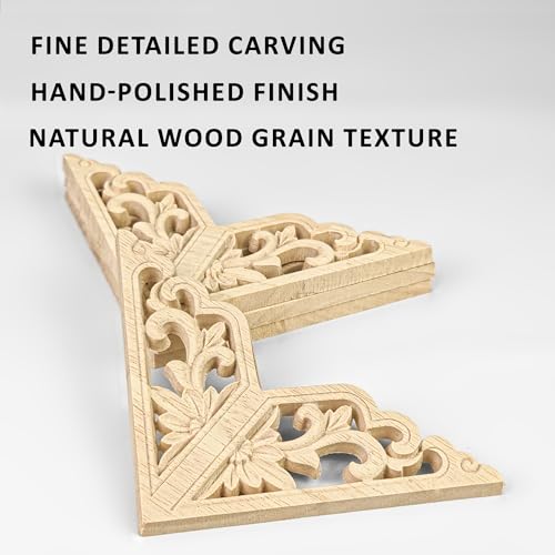 Wood Appliques 12PCS 3.1in Carved Corner Wood Onlays Furniture Decor - size: 3.1inch(8cm)