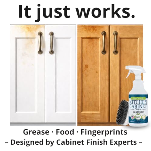 Kitchen Cabinet Cleaner and Degreaser - Plant Based Grease Remover for Wood, Painted and White Cabinets - Cleans, Restores, Protects Finishes, Streak Free, 32oz with Scrub Brush by Final Touch