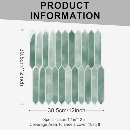 10 Sheets Thicker Peel and Stick Backsplash, 12"x12" Peel and Stick Wall Tiles, Hexagon Look Tiles Backsplash for Kitchen and Bathroom, Light Green - color: Light Green