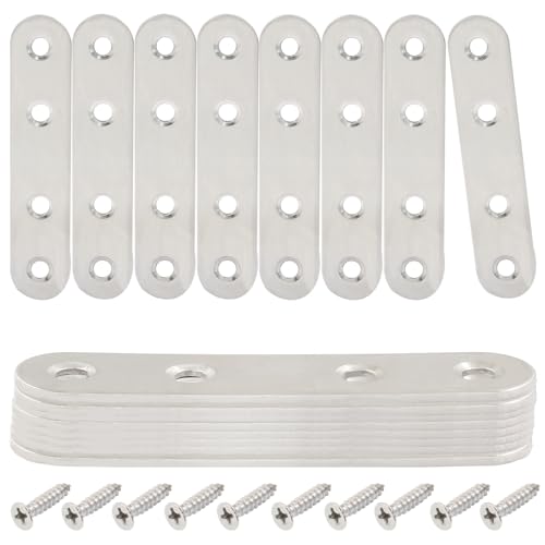 16 Pcs 3 Inch Silver Straight Brackets, Stainless Steel Brace - size: Silver, 3" x 0.6"