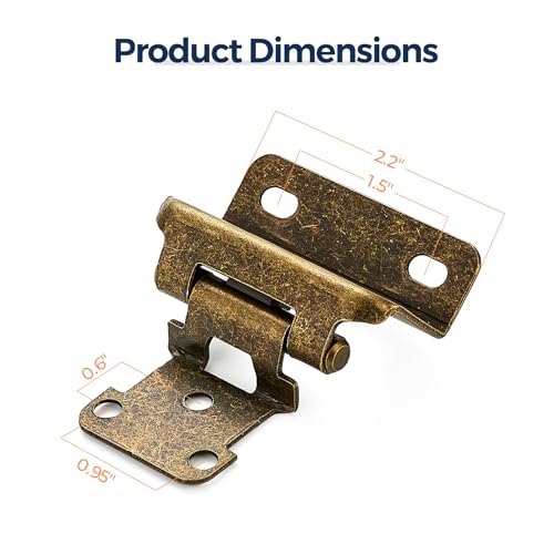 Antique Brass Cabinet Hinges 1/2 Inch Overlay 4 Pack(2 Pairs) - color: Antique Brass