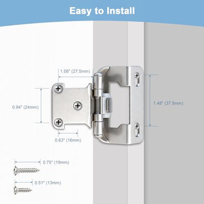 KNOBWELL 1/2" Overlay Brushed Nickel Cabinet Hinges Self Closing, 1 Pair - color: Satin Nickel