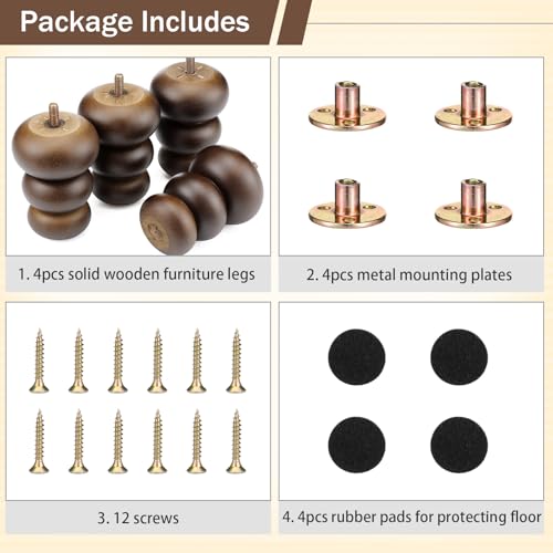 4 Pack Wood Bun Feet 4 Inch, Walnut Dresser Legs for Sofa Cabinet - color: Walnut, size: 4 Inch