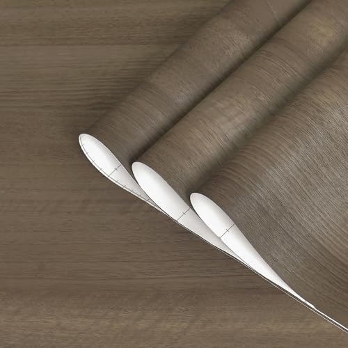 TOTIO Taupe Wood Grain Wallpaper Peel and Stick Dark Walnut Wood Contact Paper 16x78inch Matte Thickened Waterproof Self-Adhesive PVC Wall Sticker Counter Top Stick Paper Wood Vinyl Wrap for Cabinet - color: Taupe, size: 16" x 78"