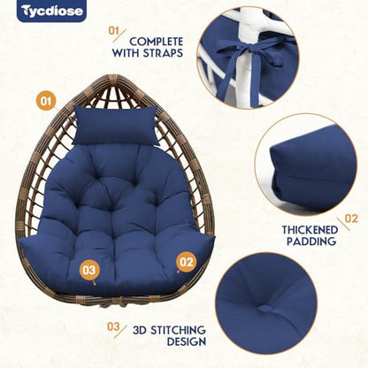 Outdoor Hanging Egg Chair Cushion Replacement, Thicken Egg Chair Cushion Waterproof Basket Eggs Chairs Cushion with Headrest Pillow, U-Shaped Cushions for Hanging Eggs Chairs Swing (Blue) - color: Blue