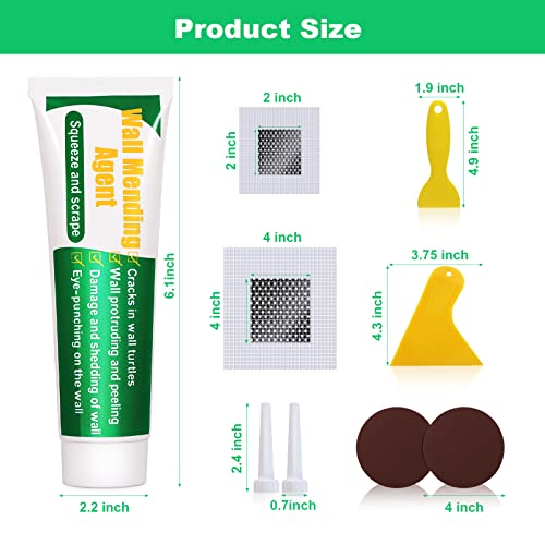Drywall Repair Kit, 2 Pack Spackle Wall Repair Patch Kit with Scraper, Wall Mending Agent Large Hole Drywall Patch, Easy to Fill Holes in Home Wall and Quick Repair Crack, Plaster Wall Repair - color: 2 Pack