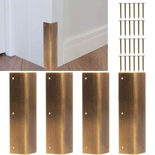 Baseboard Corner Protectors,4pcs Vintage Metal Skirting Board Corner Protectors for File Boxes,Bookshelves,Wooden Cases,Jewel Cases Decorative (Bronze)