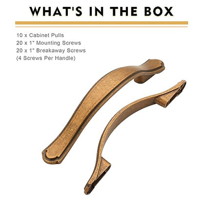 10 Pack Antique Brass Cabinet Pulls 3 Inch Kitchen Cabinet Handles Kitchen Handles for Cabinets Antique Drawer Pulls Retro Dresser Pulls Cupboard Handles - color: Antique Brass, size: 3 Inch Hole Centers, style: 10 Pack