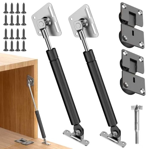 Drop Down Gas Struts 100N/22LBS, Soft Close Gas Spring Hinges with 90° Opening Support, Heavy Duty Drop Down Cabinet Door Hinges for Kitchen Cabinets, Storage Cabinets, Black 2 Pack - color: Black