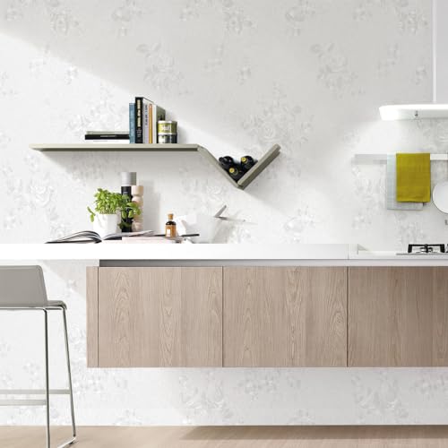 White Embossed Peel and Stick Wallpaper Textured Floral Contact Paper - color: White, size: 17.7" x 394"