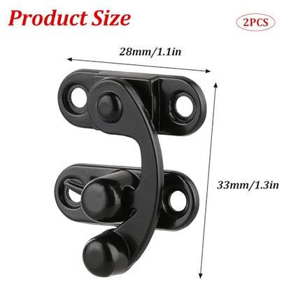 2pcs Antique Hook Hasp Latch Vintage Style Left Right Toggle Hasp Hook Black Zinc Alloy Hook Latch with Mounting Screws for Jewelry Box Cabinet Toolbox Suitcase