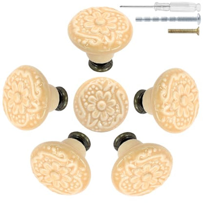 Biaungdo 6 Pcs Light Yellow Ceramic Kitchen Cabinet Knobs - color: Light Yellow
