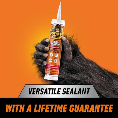 Gorilla 100% Silicone Caulk, Kitchen & Bath Sealant, White, 10 oz Cartridge - color: White, size: 10 Ounce