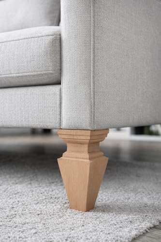 6 Inch Square Solid Beech Wood Replacement Furniture Legs, Set of 4, Wooden Feet Mid Century Modern, Unfinished Legs for Sofa, Couch, Armchair, Ottoman, Cabinet, TV Stand, Dresser - size: 6" / 15cm