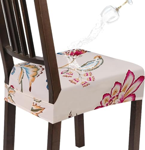 SearchI Water Repellent Dining Chair Seat Covers Set of 4, Beige Red Flower - color: Beige Red Flower