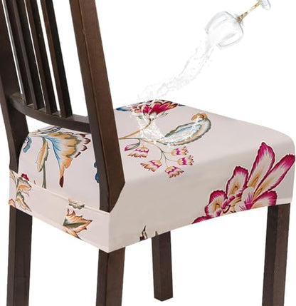 SearchI Water Repellent Dining Chair Seat Covers Set of 4, Beige Red Flower - color: Beige Red Flower