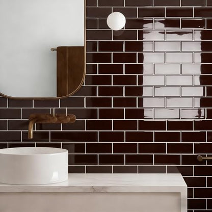 Art3d Peel and Stick Backsplash, Subway Wall Tile, 10-Pack, Dark Burgundy - color: Dark Burgundy