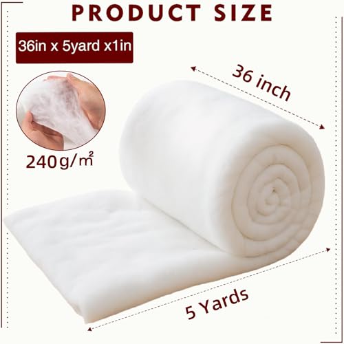 Upholstery Batting, Dacron Polyester Cushion Wrap for Foam Padding, Cushions & DIY Upholstery Projects (36" Wide × 5 Yards)