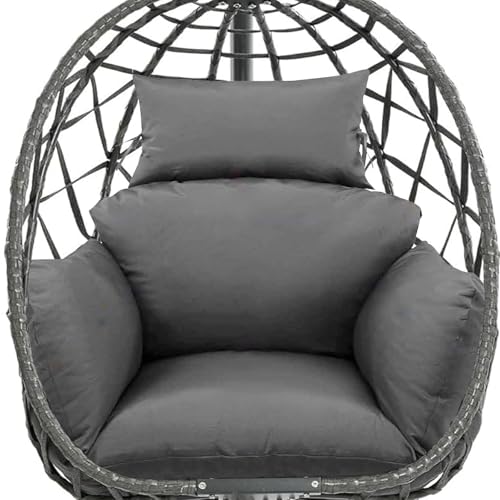 Egg Chair Cushion Replacement, Waterproof Thicken Hanging Egg Swing Chair Cushion for Outdoor Furniture, Wicker Rattan Hammock Basket Cushion with Headrest Pillow 47x31.5x4.7 inch, Grey - color: Grey