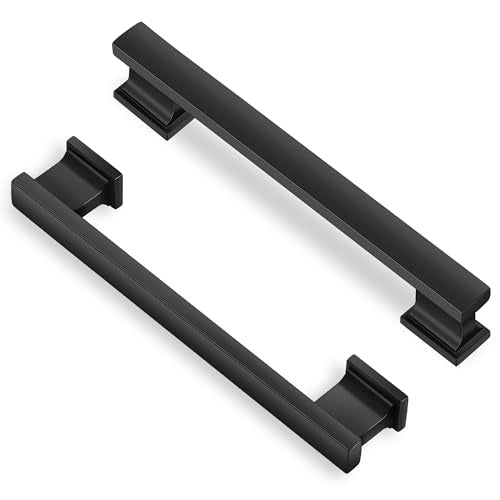 Lardmon 10 Pack 5 Inch(128mm) Hole Center Matte Black Kitchen Cabinet Handles Modern Cabinet Pulls Kitchen Cabinet Hardware Solid Drawer Pulls Handles for Dresser, Total Length 6.06 Inch - color: Matte Black, size: 5 Inch Hole Center