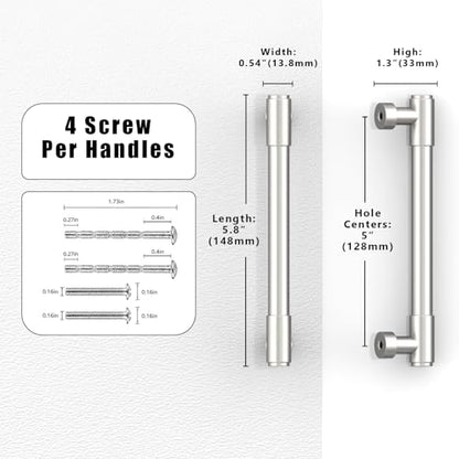 10 Pack Brushed Satin Nickel Cabinet Pulls 5 Inch(128mm) Kitchen Cabinet Handles Cabinet Hardware for Drawer Pulls - color: Brushed Satin Nickel, size: 5" Hole Center