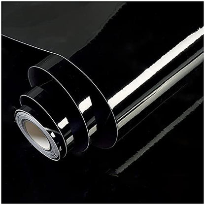 tiltil Shiny Peel and Stick Wallpaper Black Contact Paper 15.8" × 118" - color: Black, size: 15.8" x 118"