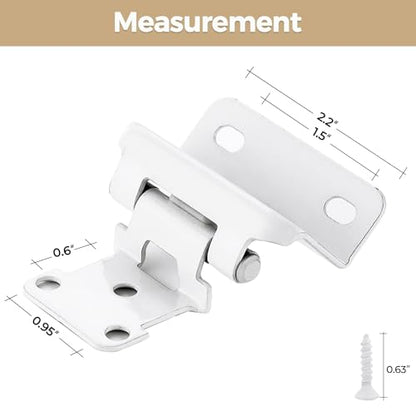 4 Pack 2 Pair White Cabinet Hinges, 1/2" Semi Wrap Kitchen Hinges - color: White, size: 1/2" Semi Wrap