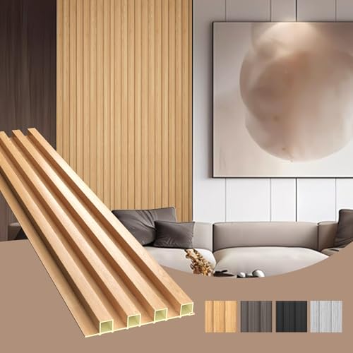 OUZUGIE WPC Acoustic Slat Wall Paneling, 8-Pack 96 x 6 Inches - color: Oak, size: (High)96“ x 6"