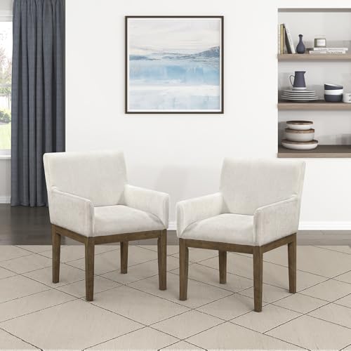 Lexicon Modern Dining Chairs with Arms Set of 2 - Textured Fabric Upholstered Side Chair, Solid Wood Legs, Small Accent Seating for Dining Room Table, Kitchen, Living Room, Easy Assembly, Brown Gray - size: Dining Chair with Arm