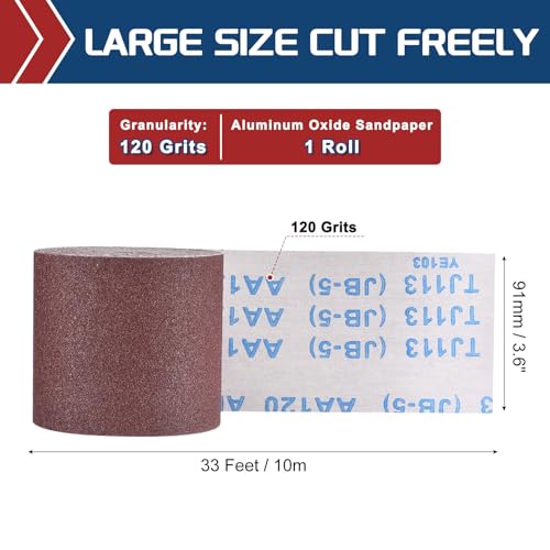 Sandpaper Roll 3.6Inch 33FT 120Grit Aluminum Oxide Emery Cloth Roll - size: 3.6 Inch x 33 Feet 120 Grits