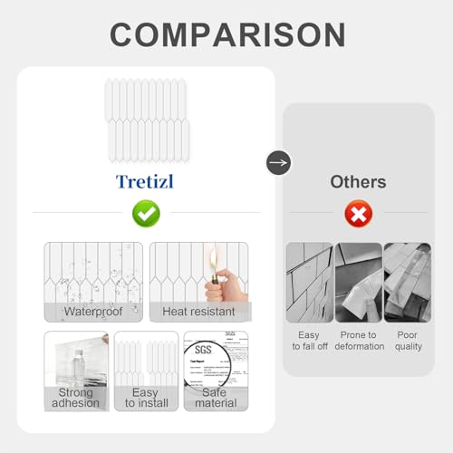 10 Sheets Thicker Peel and Stick Backsplash, 12"x12" Peel and Stick Wall Tiles, Hexagon Look Tiles Backsplash for Kitchen and Bathroom, White - color: White