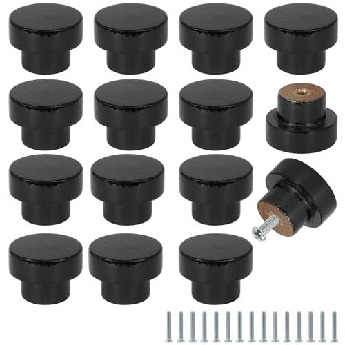 FoDau770 Flat Top Round Wood Knobs, 1" Diameter - Black - 15 Pieces - color: Black, size: 1 Inch