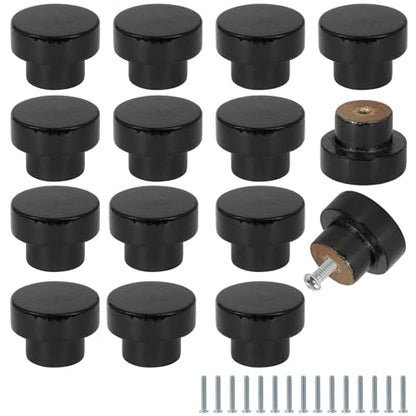 FoDau770 Flat Top Round Wood Knobs, 1" Diameter - Black - 15 Pieces - color: Black, size: 1 Inch