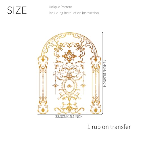 Gold Foil Rub on Transfer for Furniture DTF Transfers for Wood Drawer Decor, Golden Rococo Arch - style: Golden Rococo Arch