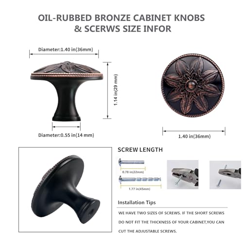 10 Pack Oil Rubbed Bronze Cabinet Knobs,1.4" Round Bronze Kitchen Cabinet Knobs Handles for Cabinets and Drawers, Drawer Knobs Dresser Knobs Oil Rubbed Bronze,Solid Zinc Alloy - color: Oil Rubbed Bronze