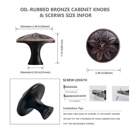 10 Pack Oil Rubbed Bronze Cabinet Knobs,1.4" Round Bronze Kitchen Cabinet Knobs Handles for Cabinets and Drawers, Drawer Knobs Dresser Knobs Oil Rubbed Bronze,Solid Zinc Alloy - color: Oil Rubbed Bronze