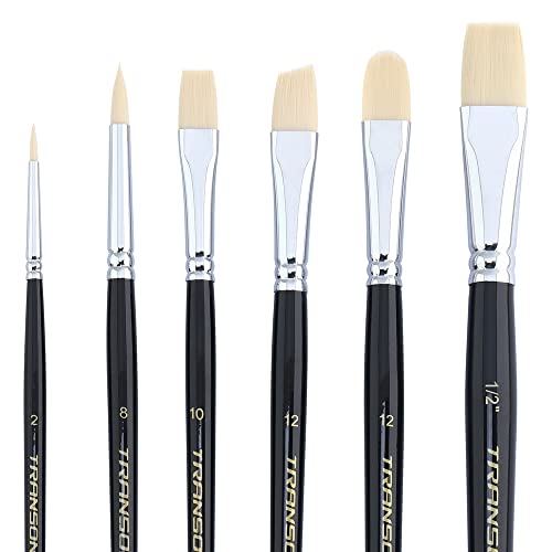 Transon Paint Brush Set 6pcs Art Painting Flexible Bristle for Acrylic Watercolor Gouache Oil Leather Canvas and Face Painting (Pack of 2) - size: size 2 (Pack of 2)